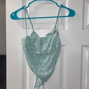 teal top open back with tie (ruby and jenna)
